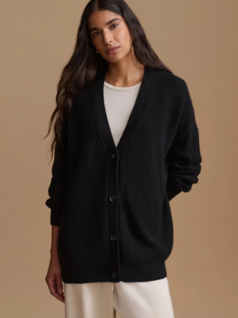 Jenni Kayne Cashmere Cocoon Cardigan Black Medium Oversized V-Neck Sweater